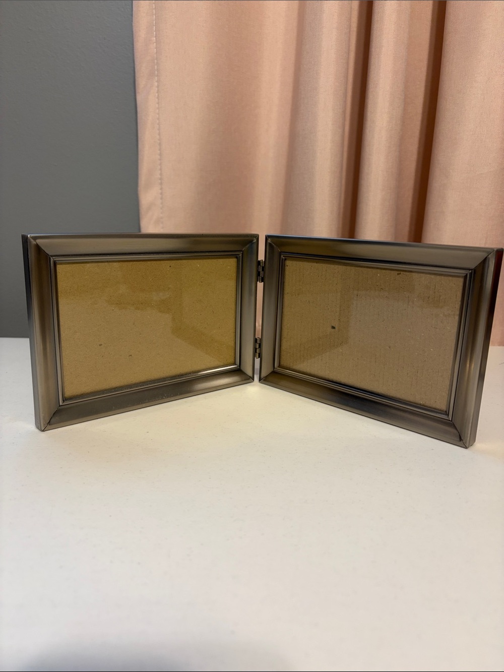 Malden Brushed Silver Dual 4x6 Hinged Pewter tone Picture Frame Vintage